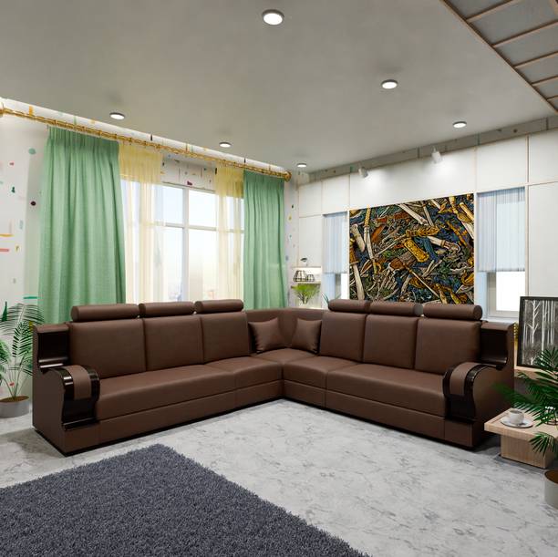 Sekar Lifestyle L shape Wooden Hendles Leatherette 6 Seater  Sofa