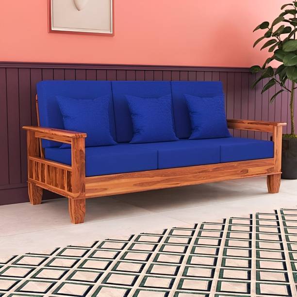 DECORWOOD Solid Sheesham Wood Pocket Style 3 Seater Sofa For Living Room, Café, Office. Fabric 3 Seater  Sofa