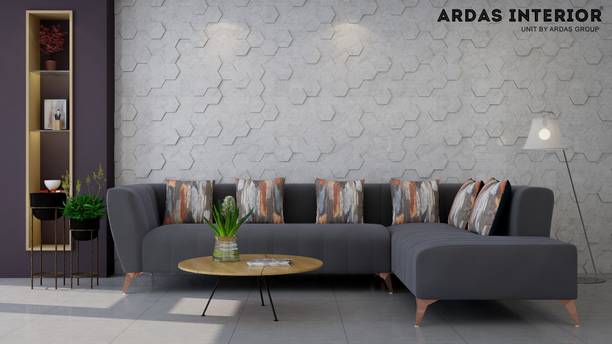 ardasinterior “Single Shade Swad with Sal Wood Frame & Steel Legs | Ardas Interior” Fabric 5 Seater  Sofa