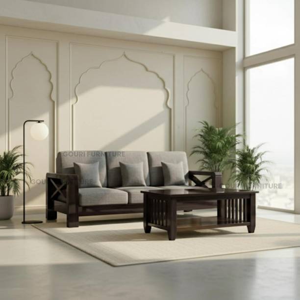 MANNAT ARTS Sheesham Wood 3 Seater Sofa Set for Home Living Room Fabric 3 Seater Sofa