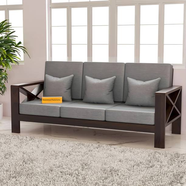 saamenia furnitures Solid Sheesham Wood 3 Seater Sofa {40 Density Foam And Without Pillow} Fabric 3 Seater  Sofa