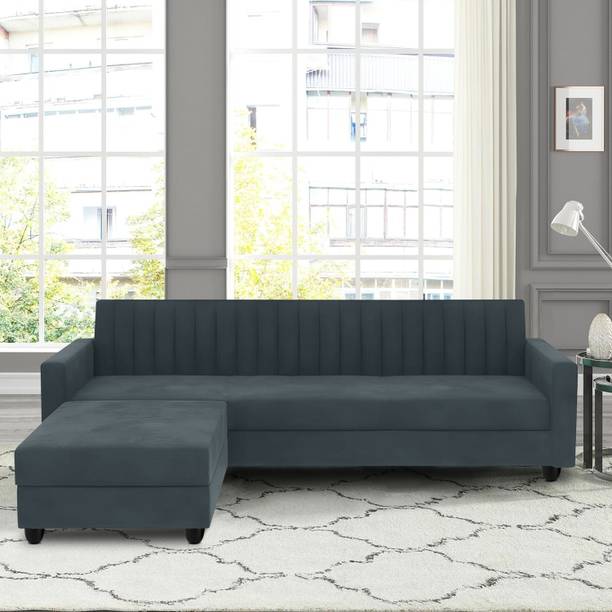 Uarban-hume-furniture Premium Quality Velvet L-SHAPE Fabric 4 Seater  Sofa