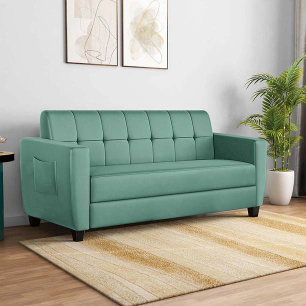 ARRA Remo Fabric Tufted Back Three Seater Sofa Sea Green Fabric 3 Seater  Sofa