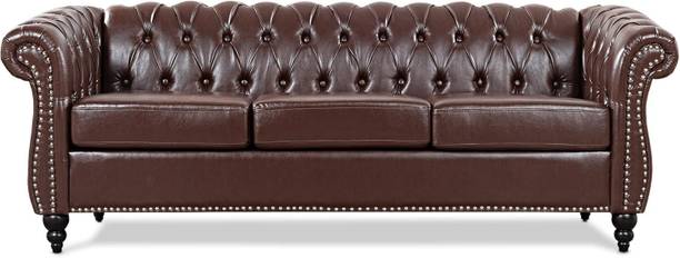ADORNMART 3 Seater Chesterfield Style Luxury Chesterfield Button tuffed Velvet Sofa Fabric 3 Seater  Sofa