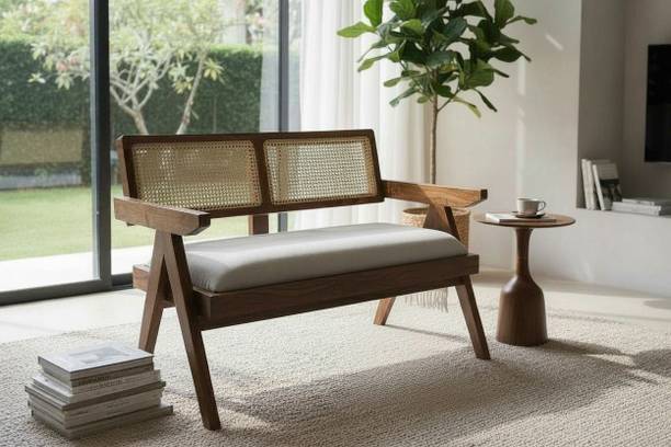 lumber casa Sofa. Crafted from durable teak wood, rattan, and high-density foam& Fabric 2 Seater  Sofa
