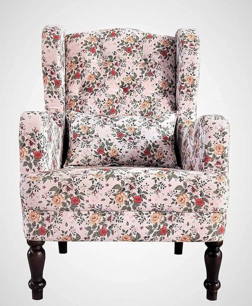 Enfurnish Solid Sheesham Wood High Back Wing Chair 1 Seater Sofa for Living Room Yellow Fabric 1 Seater  Sofa