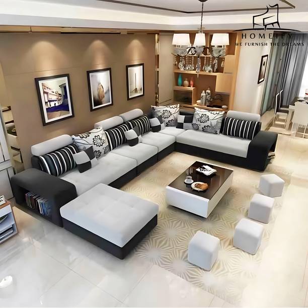 Homeify Carlo 9 Seater Fabric Sofa Set with 4-Puffy Convertible Sofa Set for Living Room Fabric 9 Seater  Sofa