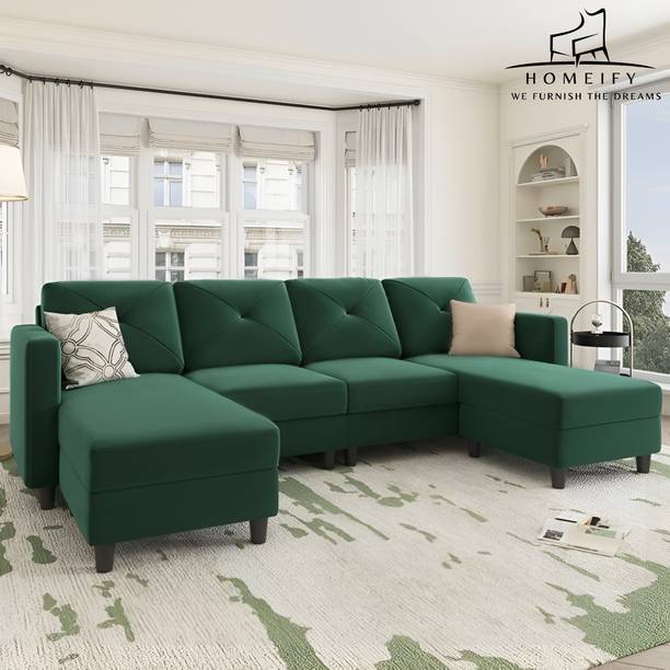 Homeify Arba 6 Seater Fabric U Shaped Sectional Couch with Chaise for Living Room Fabric 6 Seater  Sofa