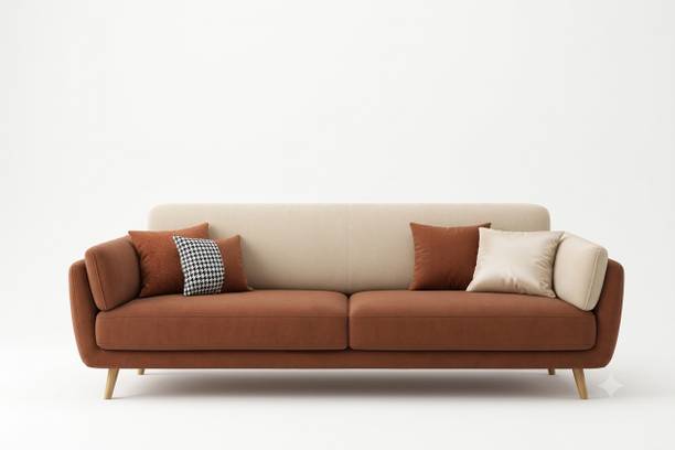 DECORIMPEX Luxury Lounge Sofa Brown & Beige Fabric 3 Seater  Sofa
