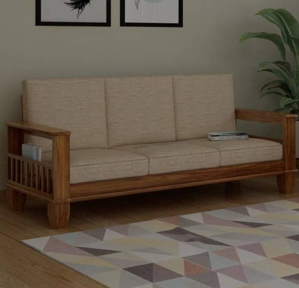SIDDH Pocket Style Sheesham Wood Three Seater Sofa For Living Room, Hotel, Cafe. Fabric 3 Seater  Sofa