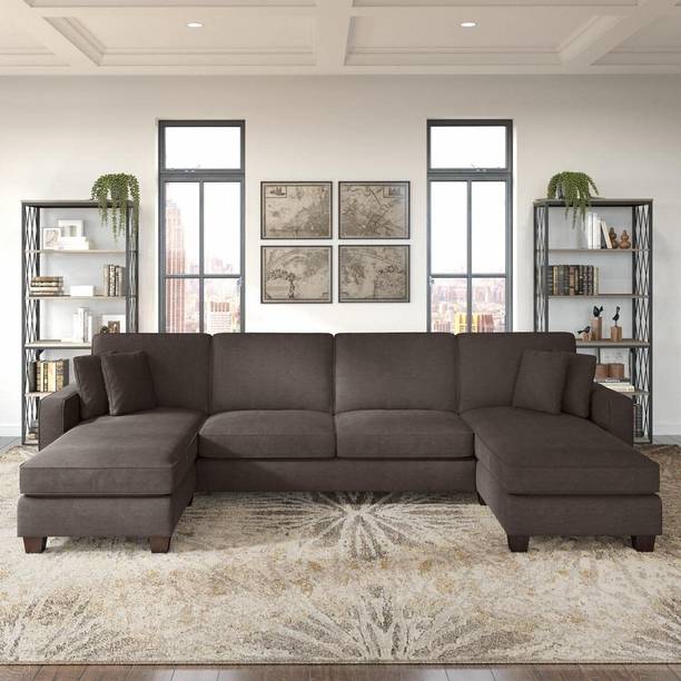 Torque Moscow 6 Seater U Shape Double Chaise Lounge Sofa For Living Room - Brown Fabric 6 Seater  Sofa