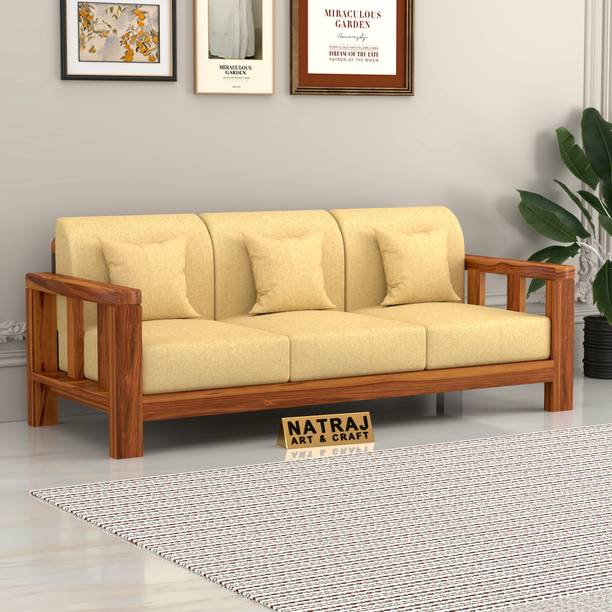 NATRAJ ART & CRAFT Solid Sheesham Wooden 3 Seater Sofa Set for Living Room Bedroom Home Office Fabric 3 Seater  Sofa