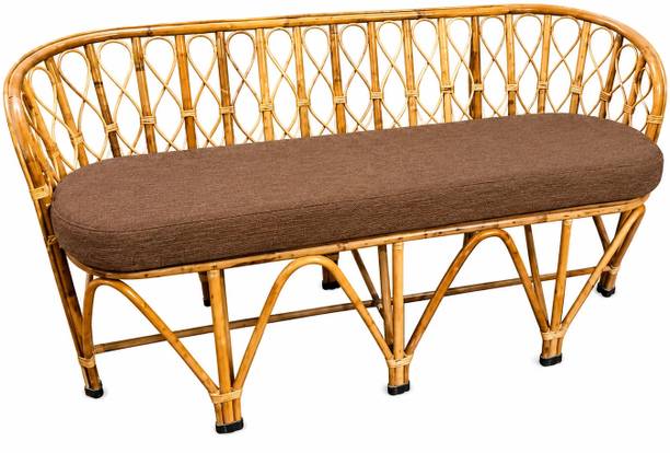 Bhatiacane Handcrafted Cane Sofa with Cushions for Home, Garden, Balcony & Office Solid Wood 3 Seater Sofa