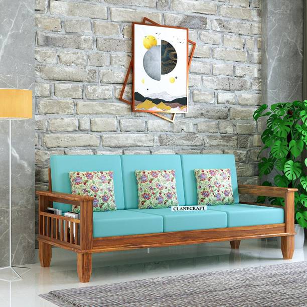 CLANECRAFT Solid Sheesham Wood Three Seater Sofa For Living Room/ Office/ Guest Room | Fabric 3 Seater  Sofa