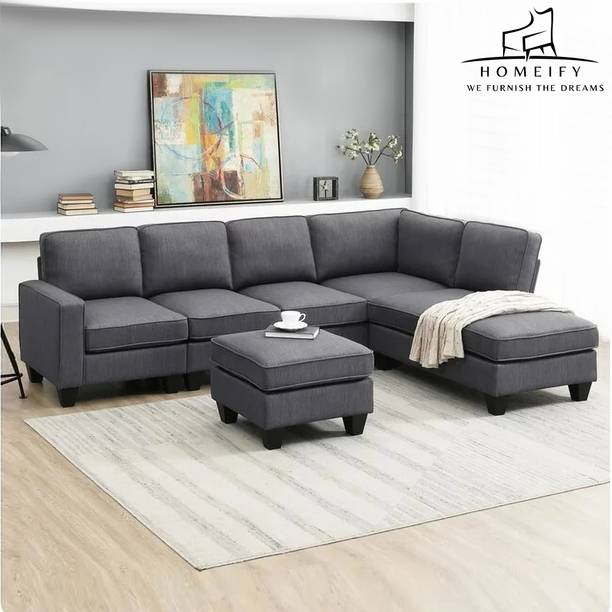 Homeify Alain 5 Seater Fabric L-Shaped Sectional Sofa for Living Room Fabric 5 Seater  Sofa