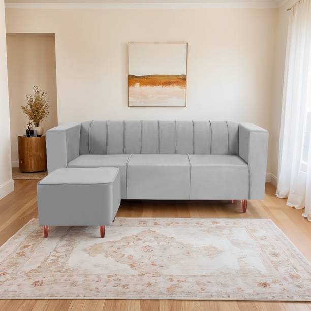 Seventh Heaven Sydney 4 Seater Sofa with Ottoman, Premium Velvet Fabric: Fabric 3 + 1 Sofa Set