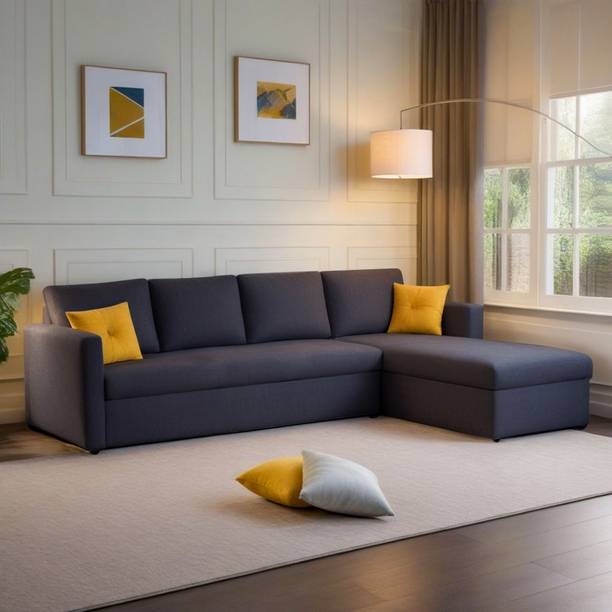 Trevi Bliss E2O RHS 6 Seater Sectional Sofa In Titanium Grey Color Fabric 6 Seater  Sofa