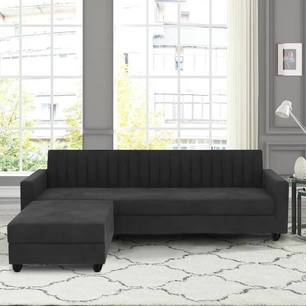 Uarban-hume-furniture Premium Quality Velvet LSHAPE Fabric 4 Seater  Sofa