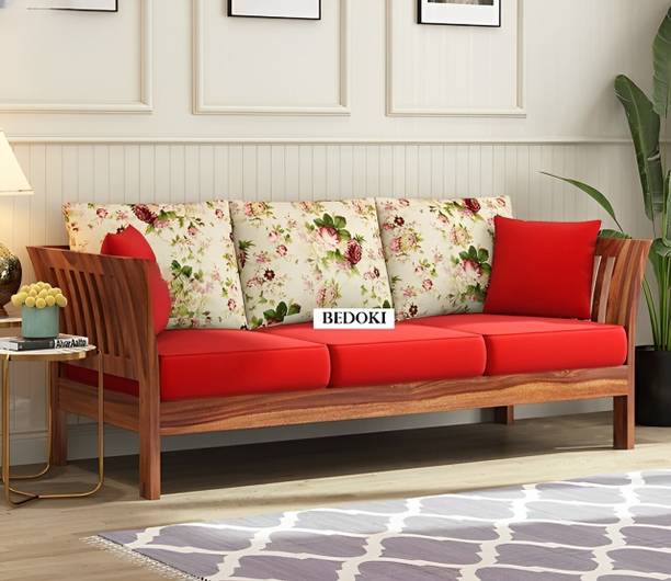 BEDOKI Sheesham Wood Three Seater Luxury Sofa For Living Room, Hotel, Café. Fabric 3 Seater  Sofa