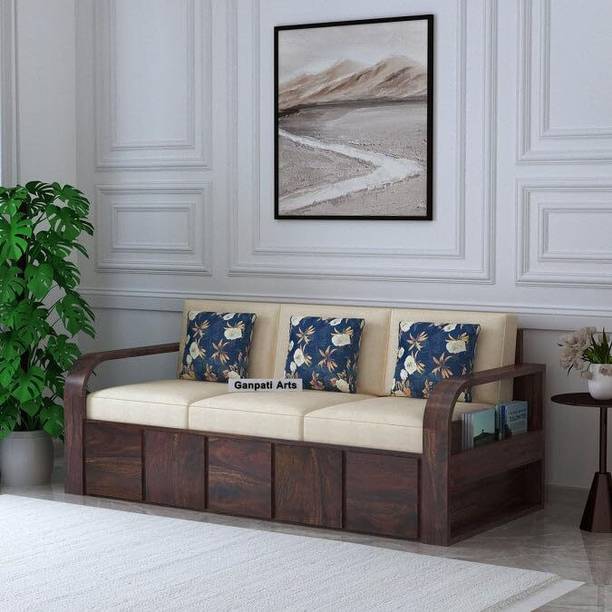 Ganpati Arts Scott Wooden Sofa with Side Pocket for Living Room/Bedroom/Office Fabric 3 Seater  Sofa