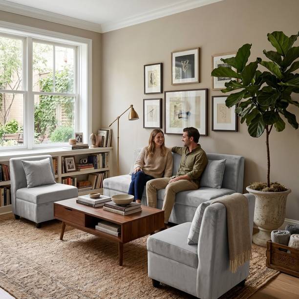 Flipkart Perfect Homes 5 SEETAR 3+1+1 Fabric 5 Seater  Sofa