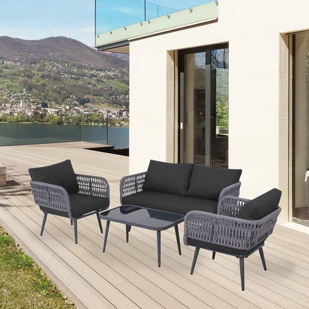 Mymigos Patio Furniture Set 4-Piece Waterproof Weaving Rope Outdoor Sofa Set Fabric 4 Seater Sofa