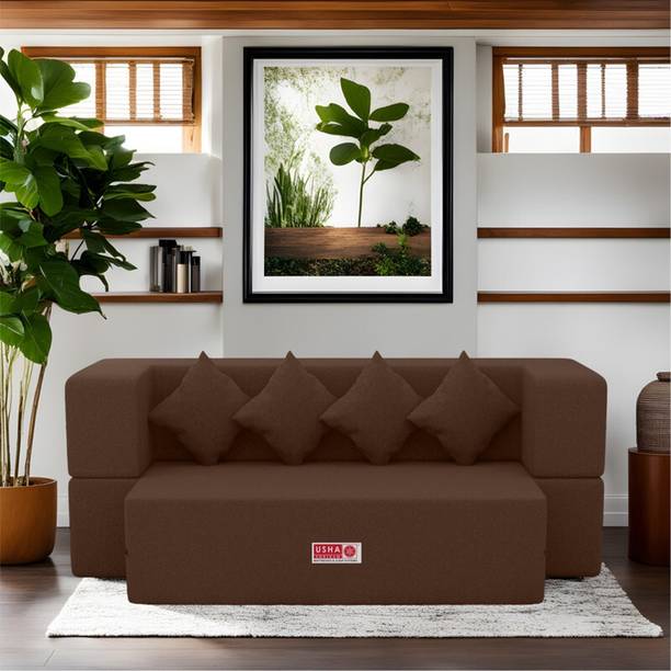 USHA SHRIRAM 78x36x14 inch Jute Fabric with Cushions: 1 Year Warranty Fabric 4 Seater  Sofa