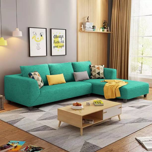 MintCasa Minta 4 Seater L Shape Left Facing Soft Cushion Wooden Frame Sofa Pre-assembled Fabric 4 Seater Sofa