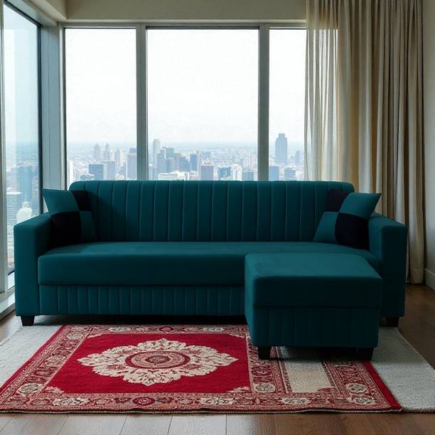 FURNY Gracina 3 Seater Fabric Sofa Set with Ottoman for Living Room Fabric 3 Seater  Sofa