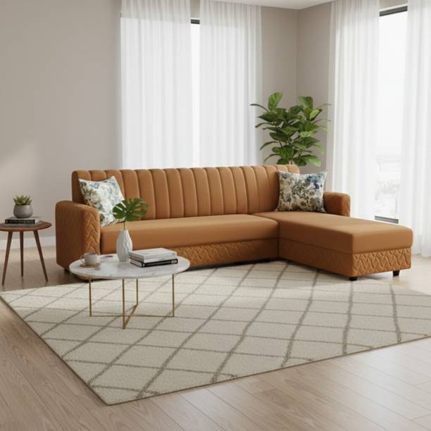 WAKESURE Premium Quality L Shape RHS Velvet Fabric 6 Seater Sofa