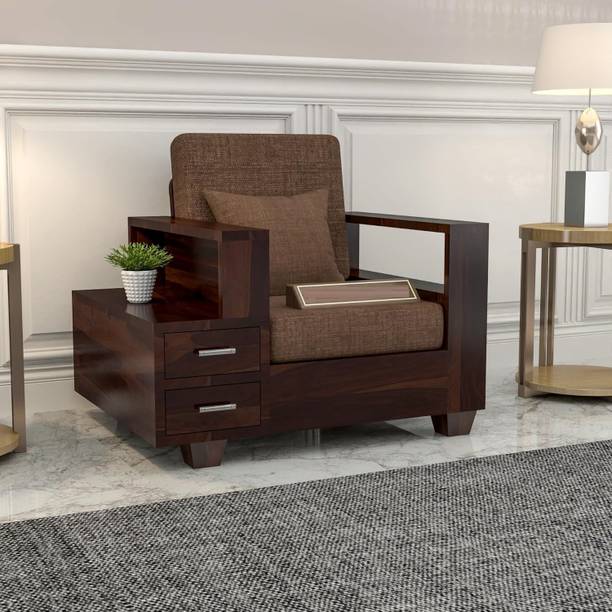 Deshnok Art Solid Wood Sheesham Wood 1 Seater Sofa For Living Room Single Seate Sofa Fabric 1 Seater  Sofa