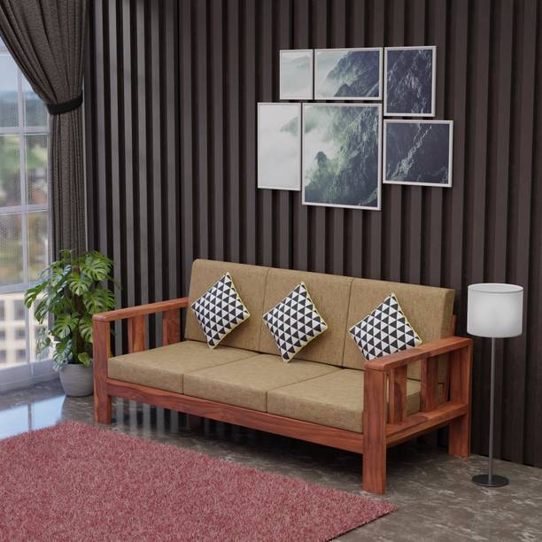 Krishna Wood Decor Solid Sheesham Wood Three Seater Sofa For Living Room/ Office || Fabric 3 Seater  Sofa
