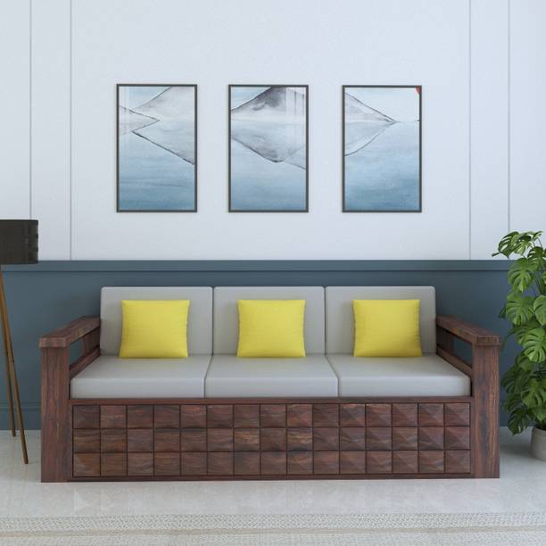 Flipkart Perfect Homes Premium Quality Solid Sheesham Wood Sofa With Mattress & Cushions for LivingRoom Fabric 3 Seater  Sofa