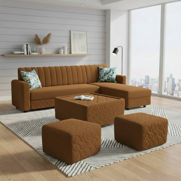 WAKESURE Premium Quality L Shape RHS Velvet Fabric 8 Seater Sofa
