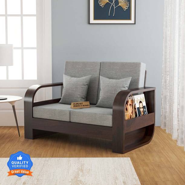 Flipkart Perfect Homes Leaf Armrest Sheesham Wood Two Seater Sofa With Pocket Storage For Living Room | Fabric 2 Seater  Sofa