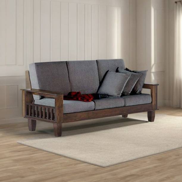 Kendalwood Furniture Solid Wood 3 Seater Wooden Sofa set for living Room Furniture Fabric 3 Seater  Sofa