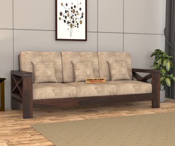 NATRAJ ART & CRAFT Sheesham Solid Wood 3 Seater Sofa for Living Room Home & Office | Sofa Set Fabric 3 Seater  Sofa