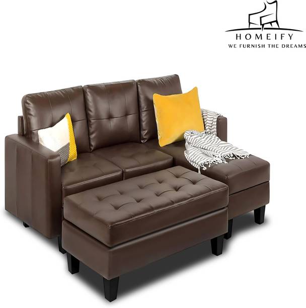 Homeify Scott Faux Leather 4-Seater L-Shape Sectional Sofa with Ottoman Leatherette 4 Seater  Sofa