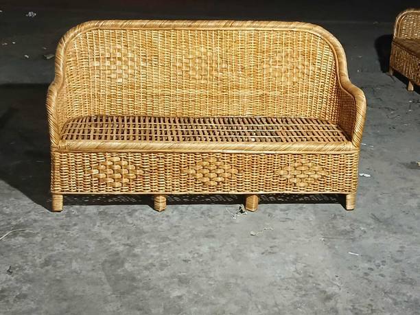 CRAFTCANE Bamboo Cane Three Seater Sofa,Couch for Home, Living Room, Garden Fabric 3 Seater  Sofa