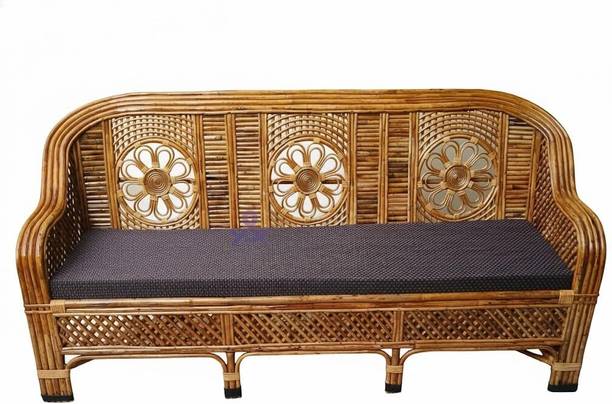 Bhatiacane Bamboo Cane 3 Seater Sofa with Cushion (6 ft) Solid Wood 4 Seater Sofa