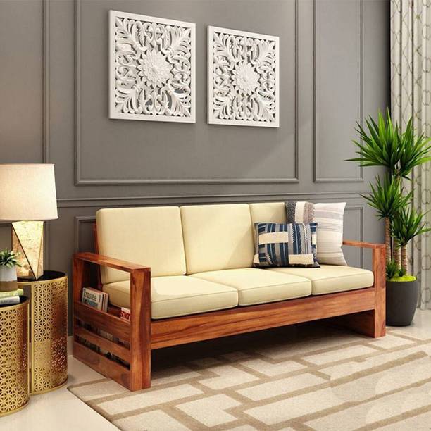Wopno Furniture Sheesham Solid Wood 3 Seater Sofa for Living Room Home & Office | Sofa Set Fabric 3 Seater  Sofa