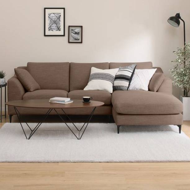 Torque Flora 4 Seater Fabric Sofa For Living Room - (Right Side, Brown) Fabric 4 Seater  Sofa