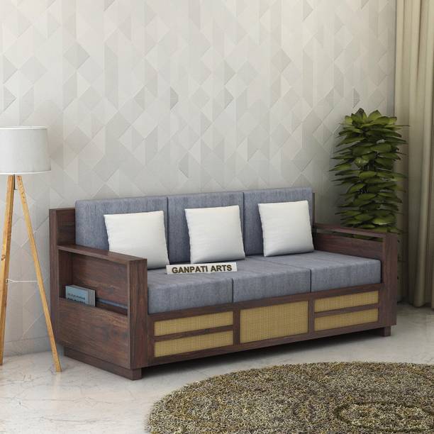 Ganpati Arts Premium Quality Sheesham Wood Sofa For Living Room with Cushion/1-Year Warranty/ Fabric 3 Seater  Sofa