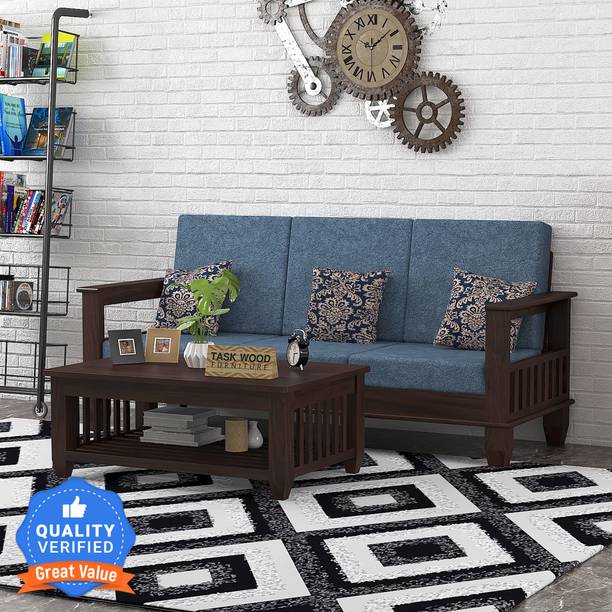 Taskwood Furniture Solid Sheesham Wood 3 Seater Sofa For Living, Waiting Room/ Office Fabric 3 Seater  Sofa