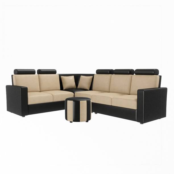 Sekar Lifestyle L Shape Corner [Normal Handles] With Round Moda Leatherette 5 Seater  Sofa