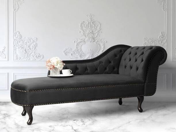 WOODENFACTOR 2 Seater Velvet Chaise Lounge Sofa for Living Room & Bedroom | Black Fabric 2 Seater  Sofa