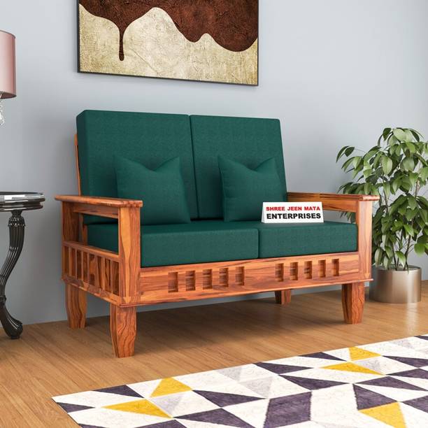 Shree Jeen Mata Enterprises KUBER Design Solid Sheesham Wood Two Seater Sofa With 'DERBY' Fabric Cushion Fabric 2 Seater  Sofa
