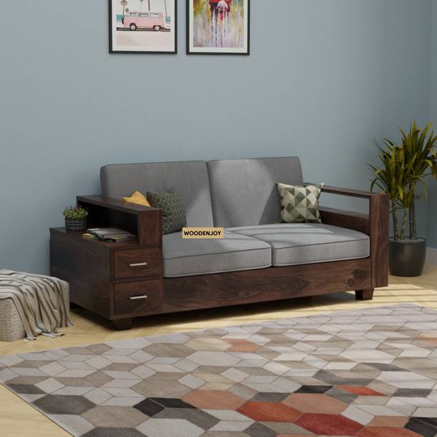 WOODENJOY Sheesham Wood 2 Seater Sofa With Side Drawer Storage For Home Solid Wood 2 Seater  Sofa