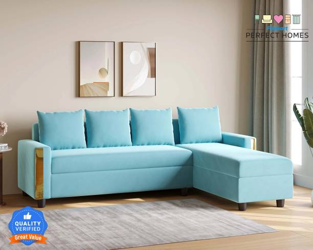 Flipkart Perfect Homes Predict Corner Sofa-Stylish and Cozy 6-Seater with lounger Right Facing Velvet Fabric 6 Seater  Sofa
