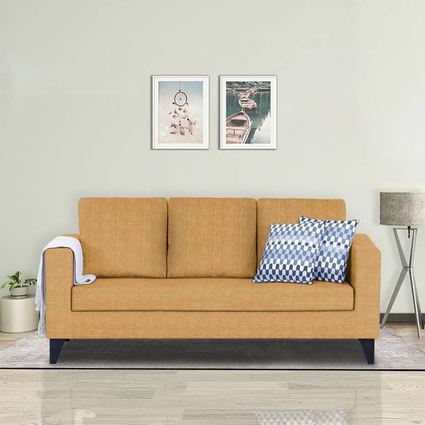 Manorekha Solid Wood Framed Upholstered Three Seater Fabric Sofa For Living Room/ Office | Fabric 3 Seater Sofa